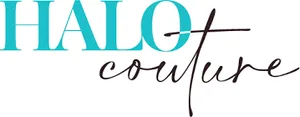 The HALOCOUTURE logo featuring the word "HALO" in large turquoise serif font and "couture" in elegant black script.